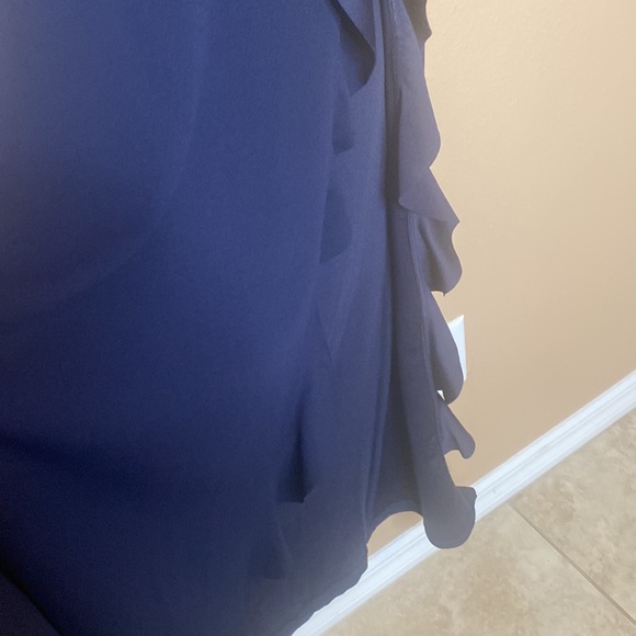 Navy long dress with ruffled split. - Picture 6 of 7